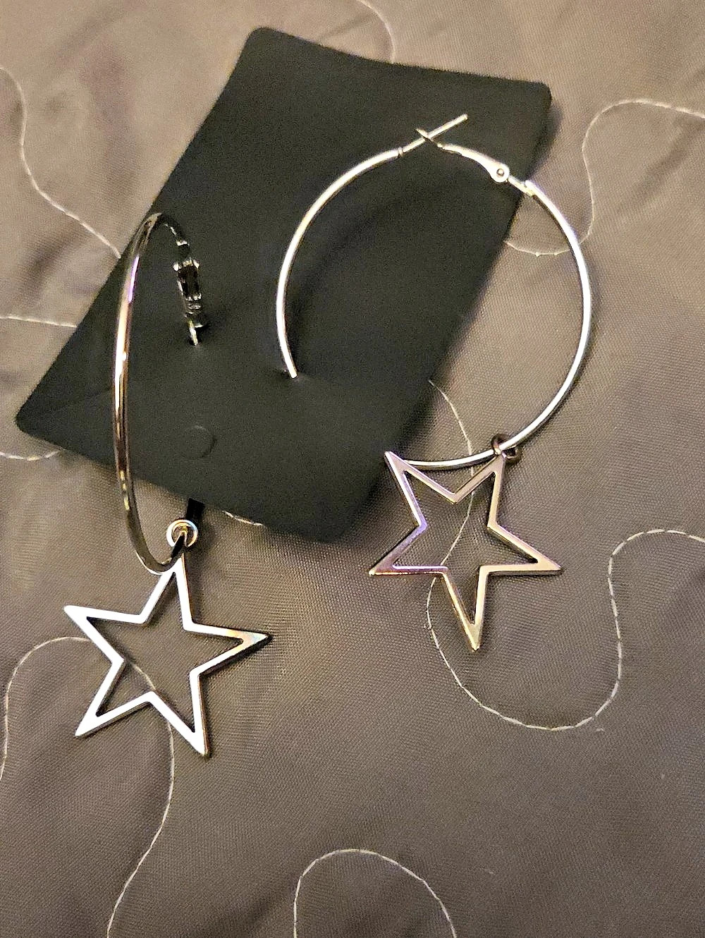 Star Hoop Earrings in Silver